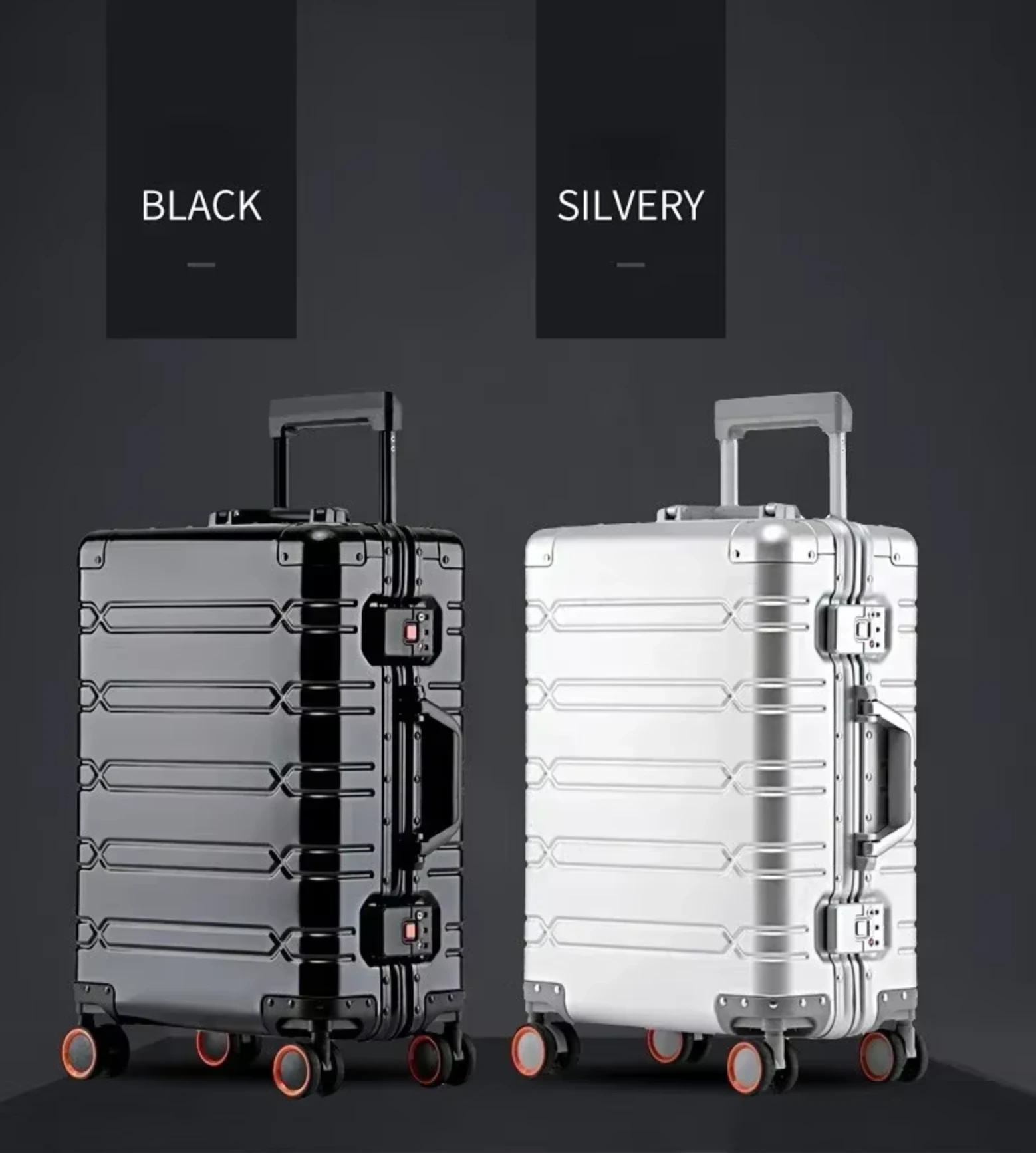 Zwei Koffer der Legierung-Serie im Größenvergleich, mit Materialbezeichnung Aluminium-Magnesium-Legierung